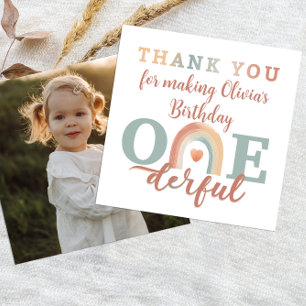 Boho Rainbow 1er anniversaire Carte de remerciemen