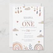 Boho Rainbow 1er anniversaire Invitation (Devant)