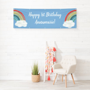 Boho Rainbow 1st Birthday Party Blue Boy Kinder Spandoek