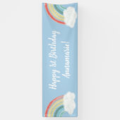 Boho Rainbow 1st Birthday Party Blue Boy Kinder Spandoek (Verticaal)