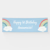 Boho Rainbow 1st Birthday Party Blue Boy Kinder Spandoek (Horizontaal)