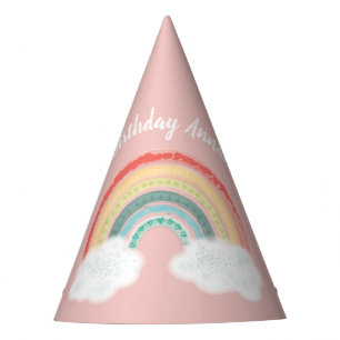 Boho Rainbow 1st Birthday Party Pink Girl Feesthoedjes