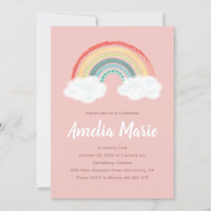 Boho Rainbow 1st Birthday Party Pink Girl Kaart