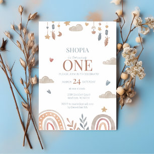 Boho Rainbow 1st Birthday Uitnodiging