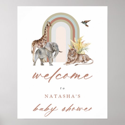 Boho Rainbow Arch & Animals Baby shower Welkom Poster (Voorkant)