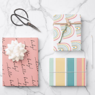 Boho Rainbow Baby Gender Neutral "Hallo Baby" Wrap Inpakpapier Vel