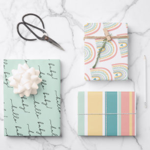 Boho Rainbow Baby Gender Neutral "Hallo Baby" Wrap Inpakpapier Vel