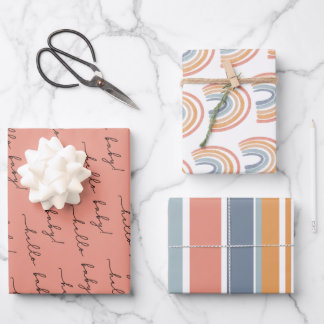 Boho Rainbow Baby Gender Neutral "Hallo Baby" Wrap Inpakpapier Vel