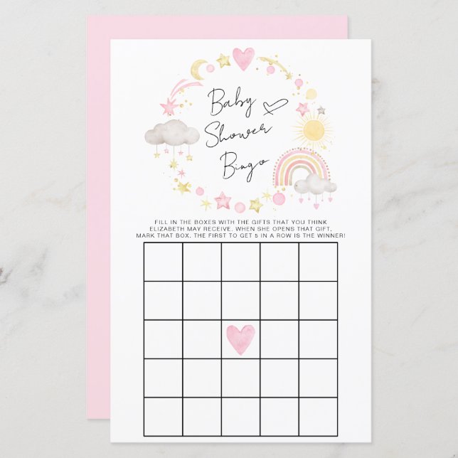 Boho Rainbow Baby Girl Shower Bingo Game (Voorkant / Achterkant)