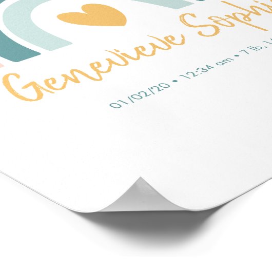 Boho Rainbow Baby Personalized Birth Stats Poster (Hoek)