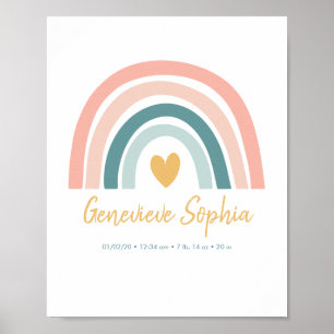Boho Rainbow Baby Personnalisé Birth Stats Poster