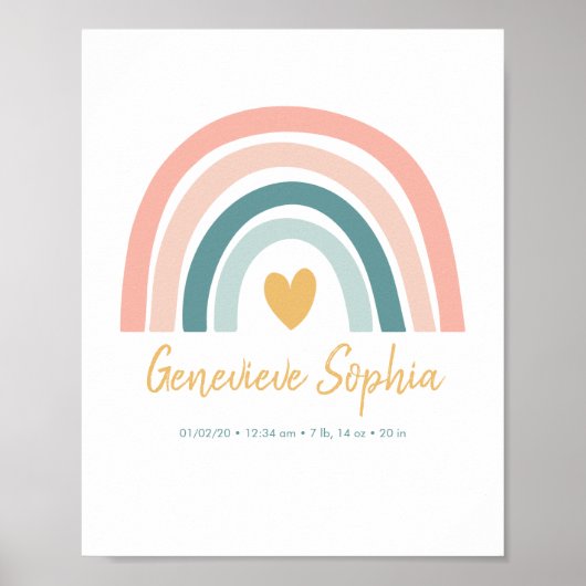 Boho Rainbow Baby Personnalisé Birth Stats Poster (Devant)