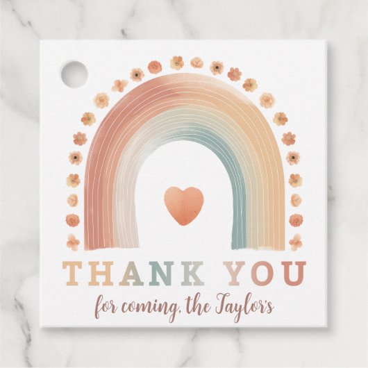 Boho Rainbow Baby shower Bedankt Labels – Watercol (Voorkant)