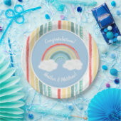 Boho Rainbow Baby shower Blue Boy Papieren Bordje (Feest)