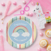 Boho Rainbow Baby shower Blue Boy Papieren Bordje (Feest)
