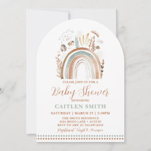 Boho Rainbow Baby shower Dusty Blue Invitation Kaart