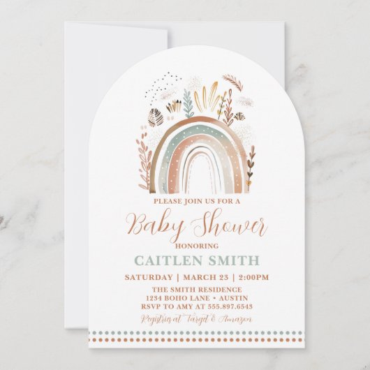 Boho Rainbow Baby shower Dusty Blue Invitation Kaart (Voorkant)