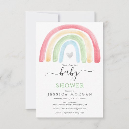 Boho Rainbow Baby shower Invitation Card (Devant)