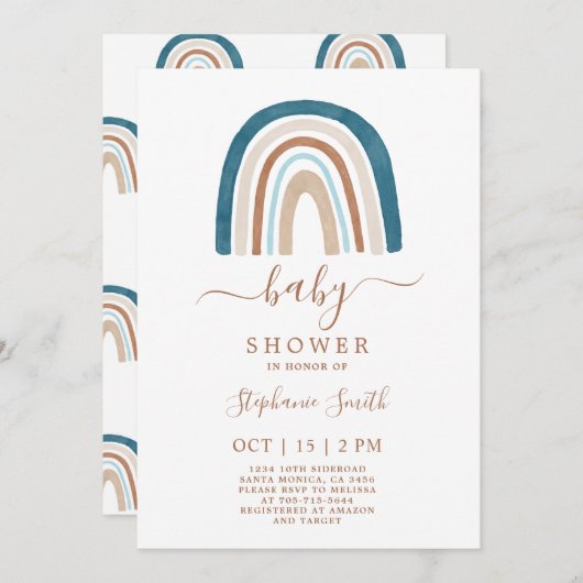 Boho Rainbow Baby shower Invitation garçon (Devant / Derrière)