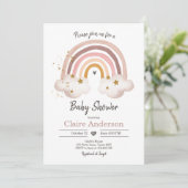 Boho Rainbow Baby shower Invitation Girl Rustique (Debout devant)