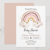 Boho Rainbow Baby shower Invitation Girl Rustique (Devant / Derrière)