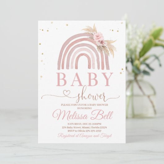 Boho Rainbow Baby shower Invitation Pampas (Debout devant)