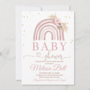 Boho Rainbow Baby shower Invitation Pampas
