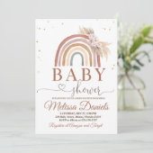 Boho Rainbow Baby shower Invitation Pampas rose (Debout devant)