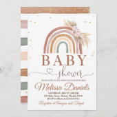 Boho Rainbow Baby shower Invitation Pampas rose (Devant / Derrière)