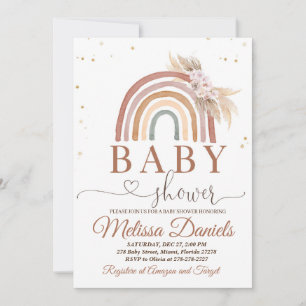 Boho Rainbow Baby shower Invitation Pampas rose