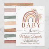 Boho Rainbow Baby shower Invitation Pink Pampas Kaart (Voorkant / Achterkant)