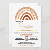 Boho Rainbow Baby shower Invitation Terracotta Sun (Devant / Derrière)