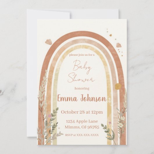 Boho Rainbow Baby Shower Invitation – Watercolor (Devant)