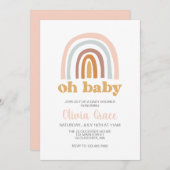 Boho Rainbow Baby shower rose Invitation (Devant / Derrière)