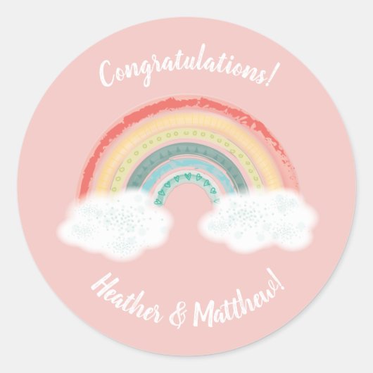 Boho Rainbow Baby shower Roze Ronde Sticker (Voorkant)