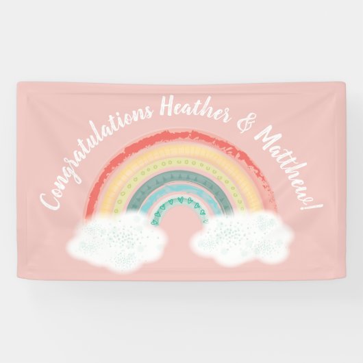 Boho Rainbow Baby shower Roze Spandoek (Horizontaal)