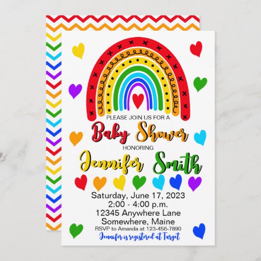 Boho Rainbow Baby shower Uitnodiging (Voorkant / Achterkant)