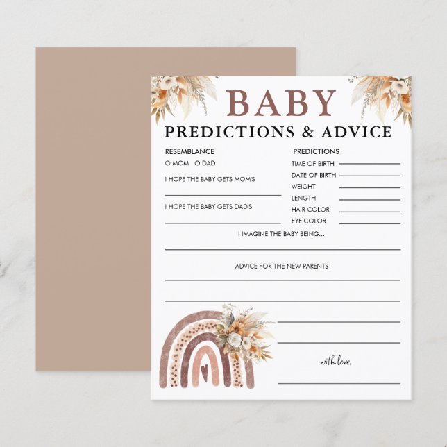 Boho Rainbow | Baby Voorspellingen & Advies Spel (Voorkant / Achterkant)