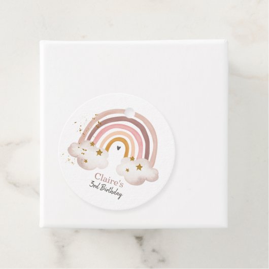 Boho Rainbow Birthday Label Pastel Neutral Modern (In situ)