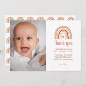 Boho Rainbow Birthday Photo Merci Invitation (Devant / Derrière)