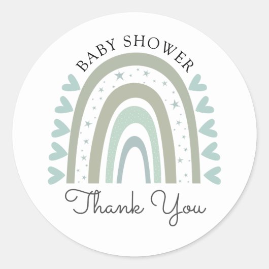 Boho Rainbow Blue Boy Baby shower Dank je wel Ronde Sticker (Voorkant)