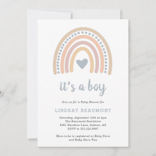 Boho Rainbow Blue Heart Cute Boy Baby shower Kaart