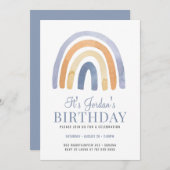 Boho Rainbow Blue Invitation de fête d'anniversair (Devant / Derrière)