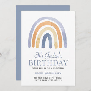 Boho Rainbow Blue Invitation de fête d'anniversair