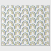 Boho Rainbow Blue White Baby shower Wrapping Paper Cadeaupapier (Vlak)