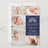 Boho Rainbow Boy Faire-part de naissance bleu mari (Devant)