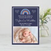 Boho Rainbow Boy Faire-part de naissance bleu mari (Debout devant)
