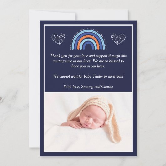 Boho Rainbow Boy Faire-part de naissance bleu mari (Dos)