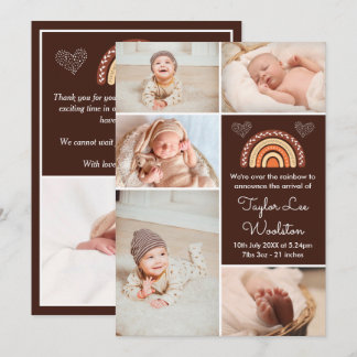 Boho Rainbow Brown Birth Announement Aankondiging