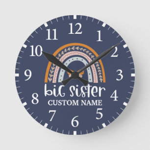 Boho Rainbow & Butterfly Personalized Big Sister Ronde Klok
